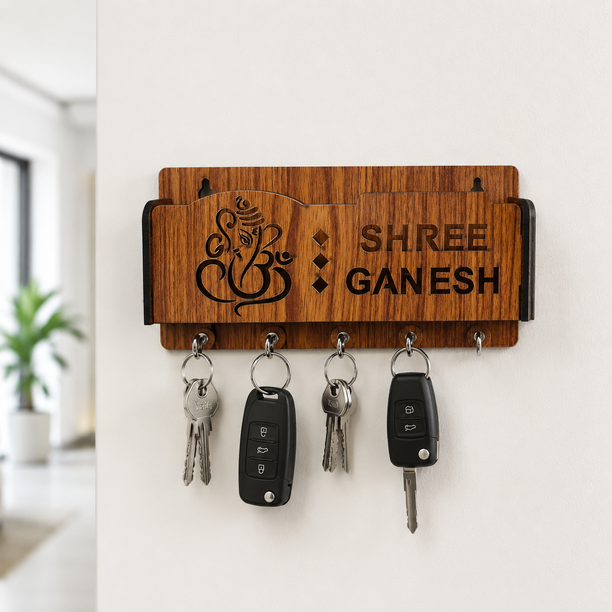 Home Sweet Home Wooden Key Holder for Wall with 5 Hooks