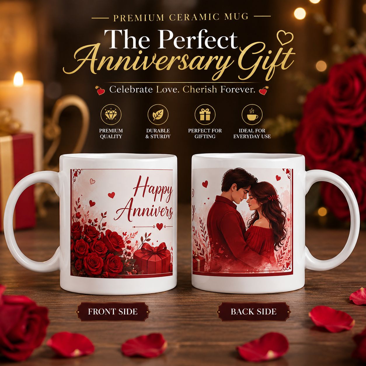 White Happy Anniversary Printed Premium Ceramic Coffee Mug