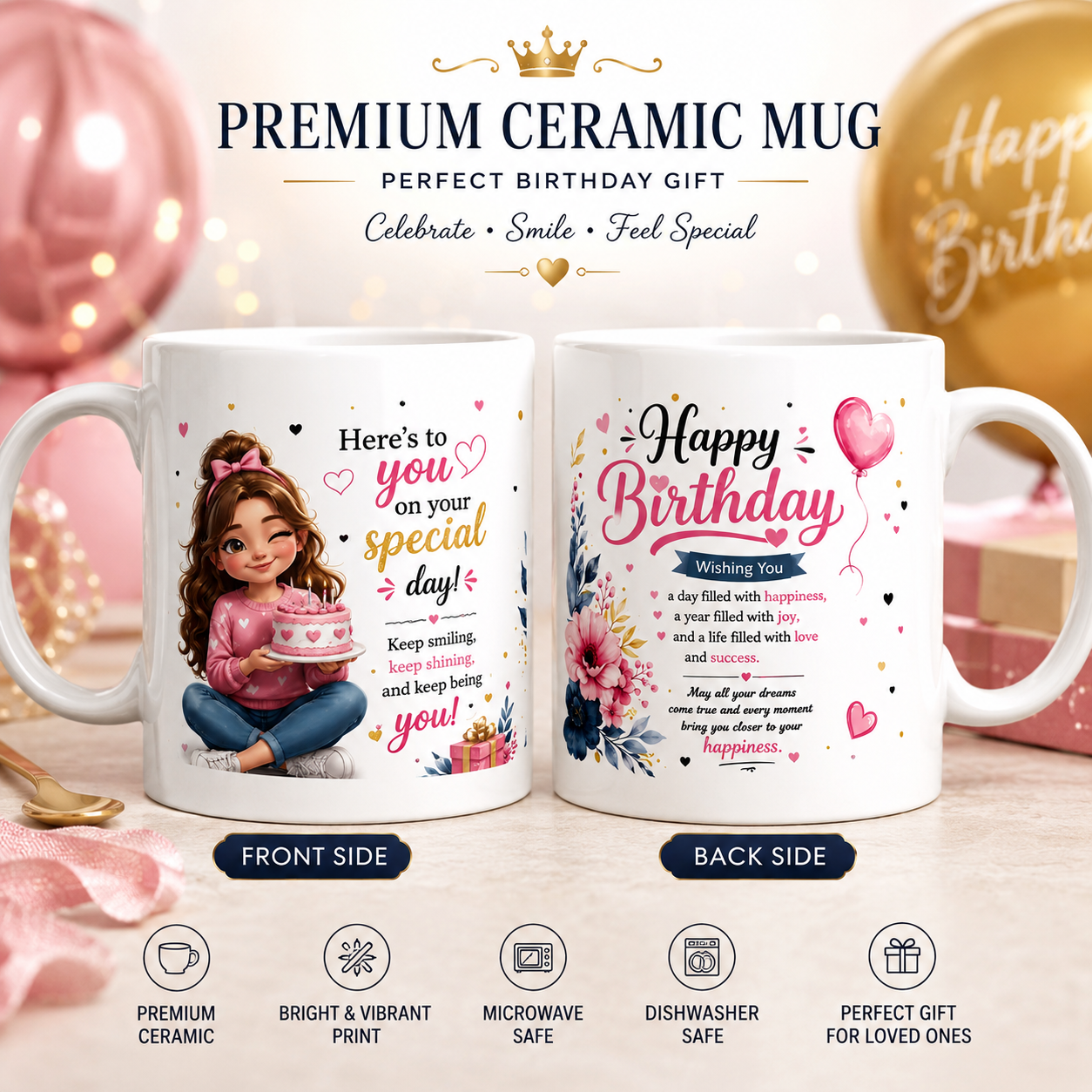 White Personalized Ceramic Birthday Gift Mug